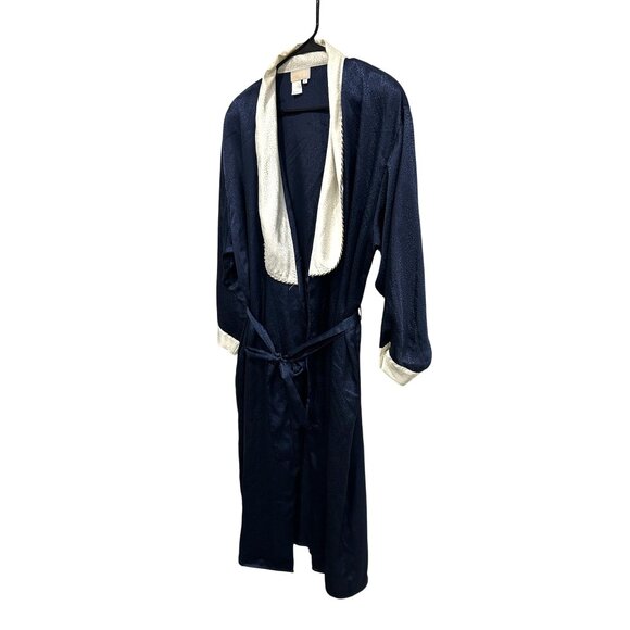 Vintage Emily Daniel Intimate Navy and White Robe With Belt SZ Large - Picture 3 of 9